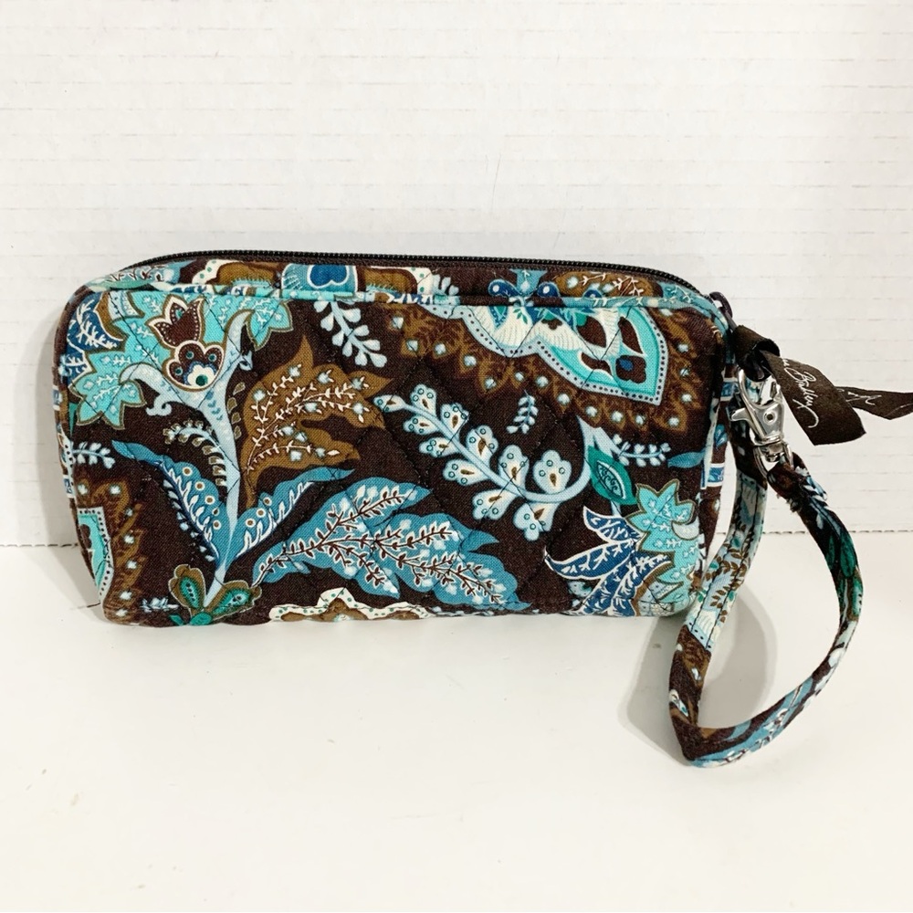 Vera Bradley Java Blue Pattern Quilted Wristlet Wallet / Cosmetic Makeup Bag - Picture 2 of 12